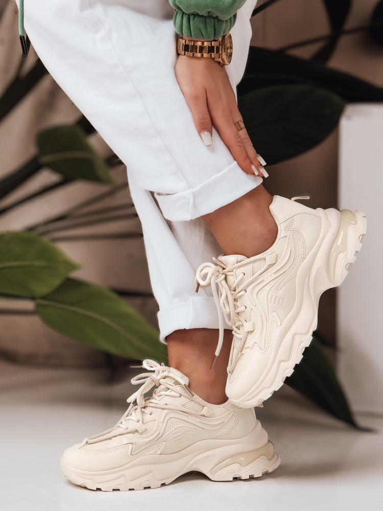 Sneakersy damskie z grubszą podeszwą LUXTRAIL beżowe Dstreet