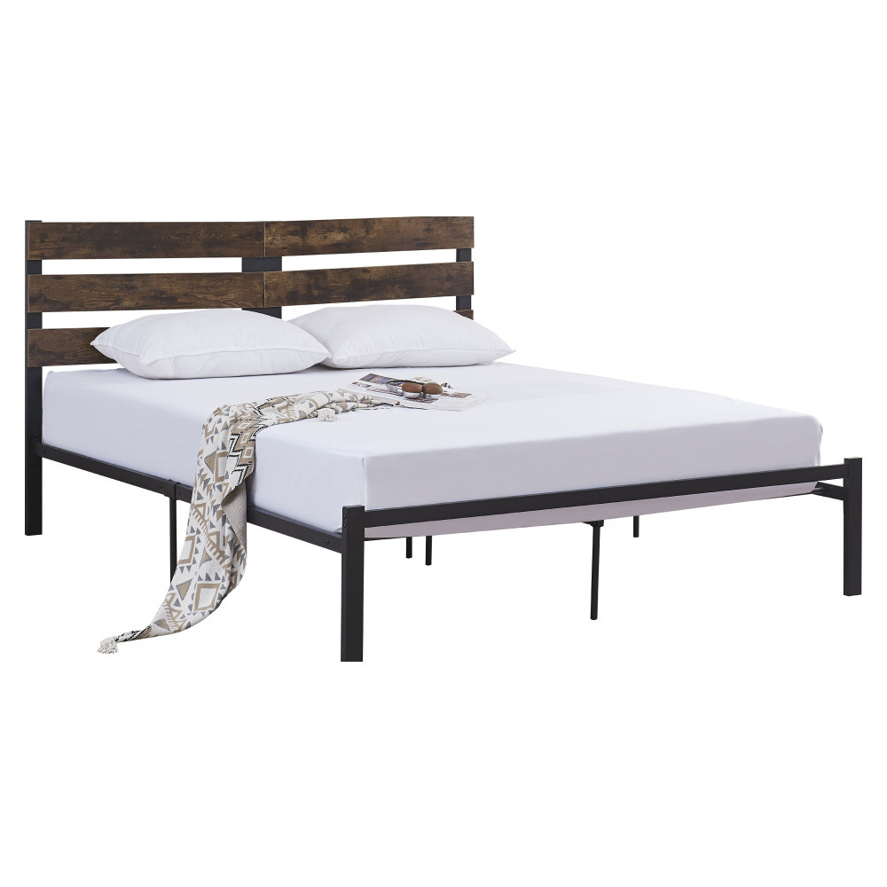 Kondela Manželská postel s roštem, dub rustikal/kov, 160x200, ANEYA