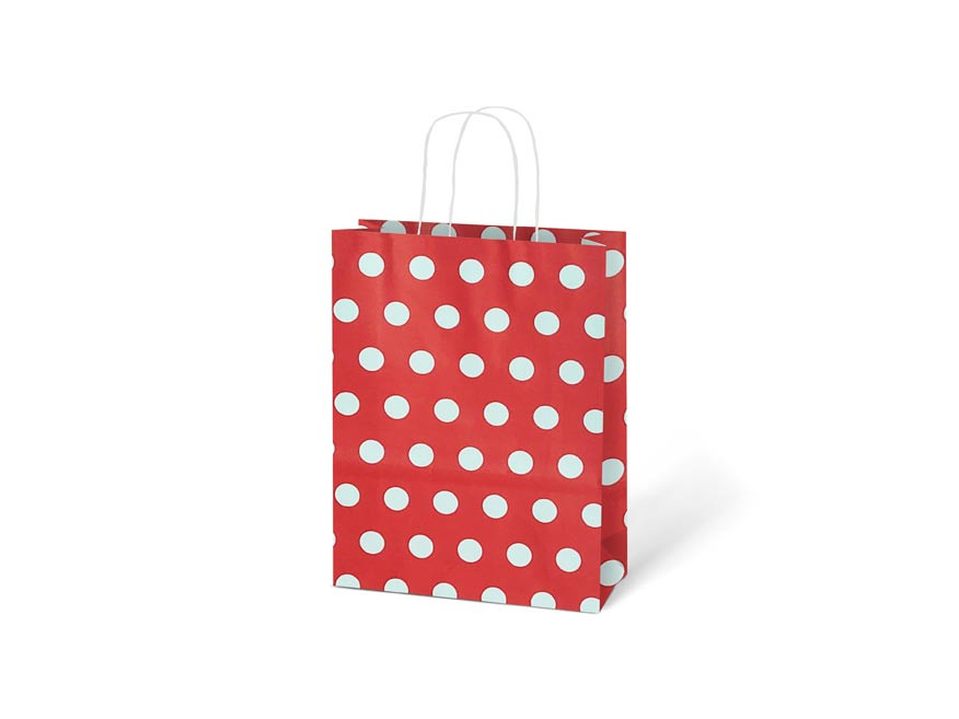 Papírová dárková taška červená s bílým puntíkem