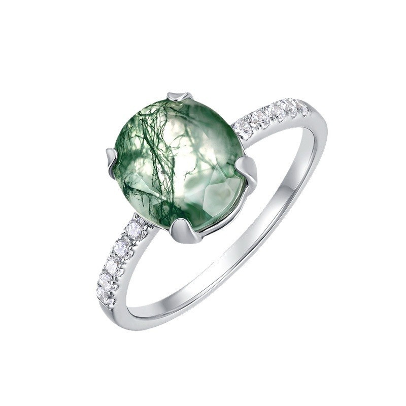 Royal Fashion stříbrný rhodiovaný prsten Mechový achát R013721-L Velikost: 6 (EU: 51-53)