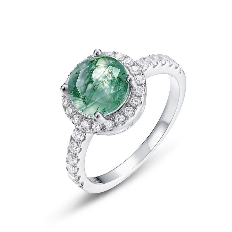 Royal Fashion stříbrný rhodiovaný prsten Mechový achát RG017617_L Velikost: 6 (EU: 51-53)