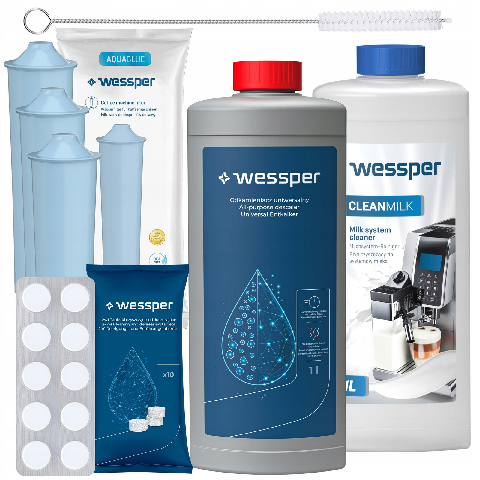 3x Wessper filtr do kávovaru Jura Tablety Odvápňovač Tekutina Vytěrák