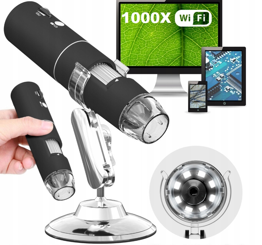 Digitální Mikroskop 1000x Zoom 2MP 8 Led Wifi Android iOS Pro 360° Pájení