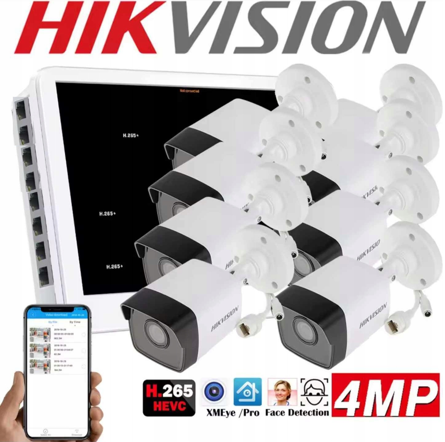 Monitorovací sada HiLook IPC-B4-P (x8) +NVR-8CH-8P LCD Monitor +hdd