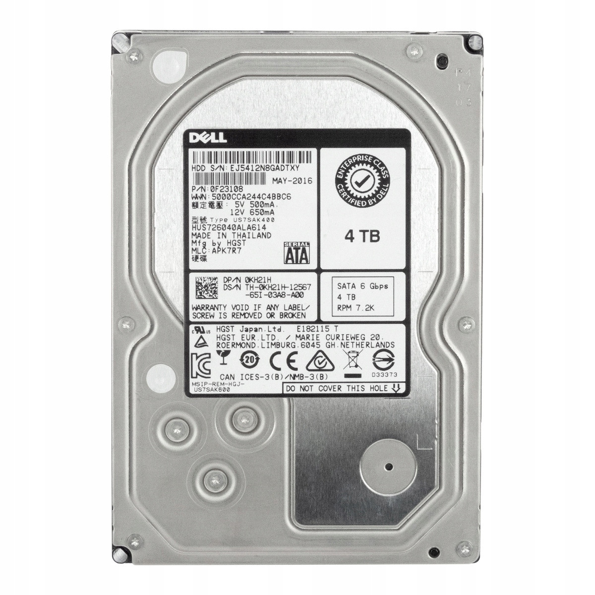 Dell 0KH21H 4TB 7,2K 128MB Sata III 3,5'' HUS726040ALA614