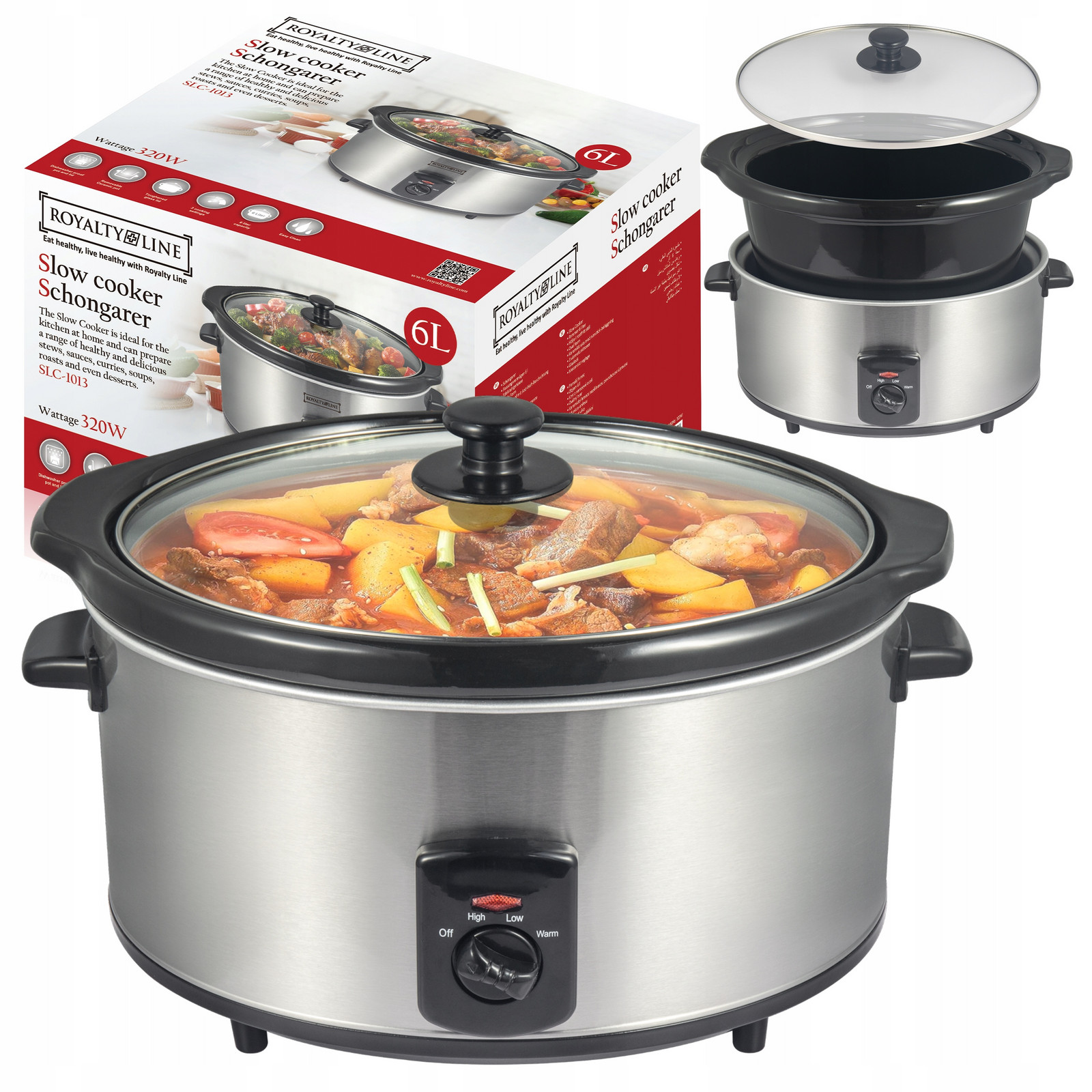 Pomalý hrnec Slow Cooker Keramický hrnec Mísa XL 6l 320w Hot Pot Royalty Line