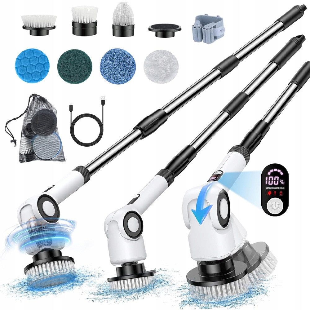 Elektrický čisticí kartáč s teleskopickou rukojetí a 7 hlavami