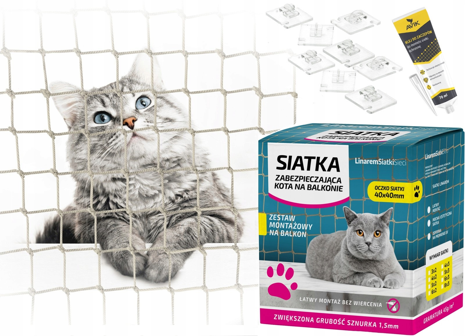 Set 6mx3m Síť Na Balkon Pro Kočky Silná 1,5mm Montáž Bez Vrtání