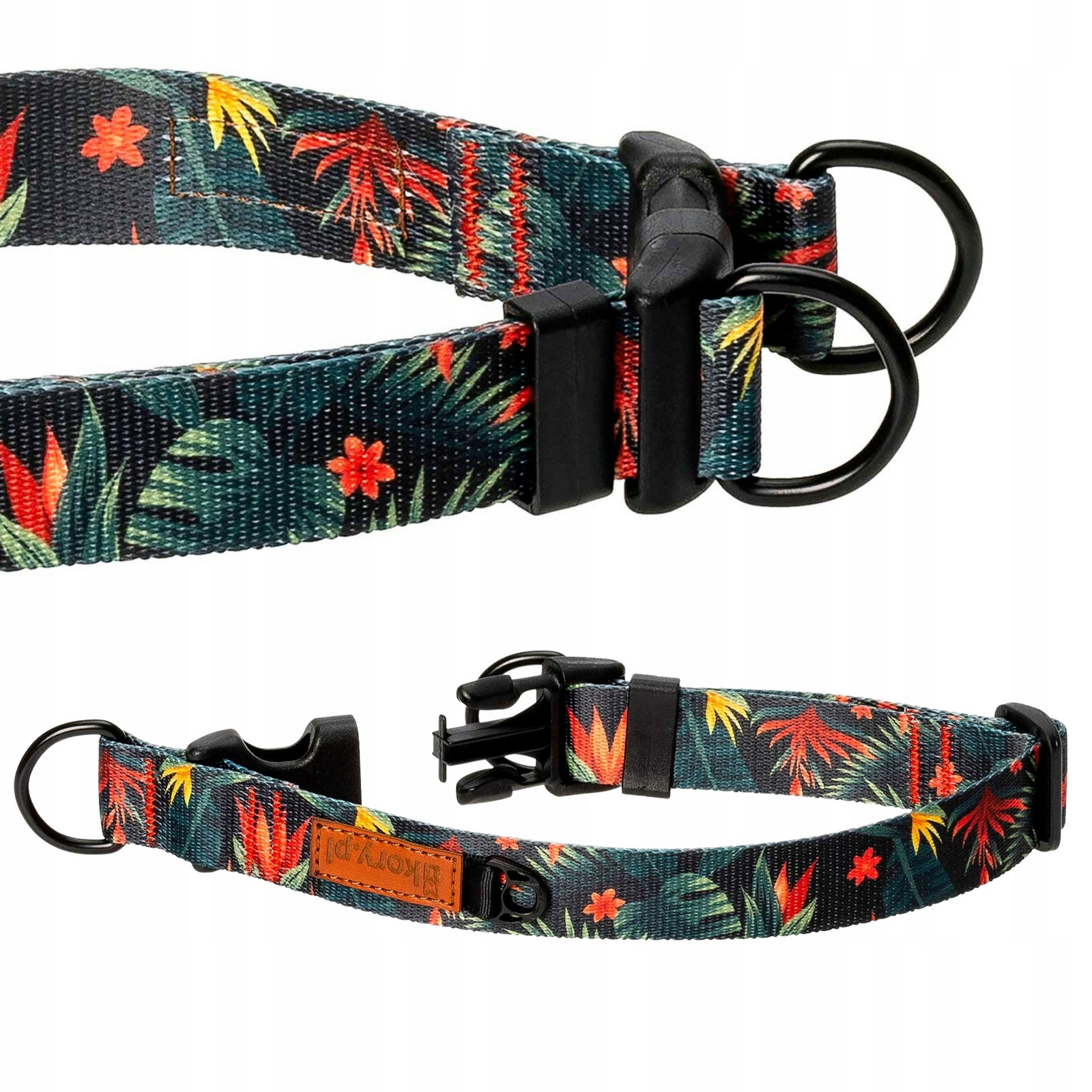 Obojek pro velká plemena silného psa dvojitý D-ring XL 30 mm Ukory Zelený