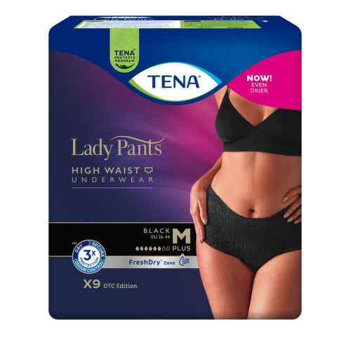 TENA LADY PANTS PLUS BLACK M KALHOTKY ABSORPČNÍ NATAHOVACÍ,BOKY 75-100CM,1010ML