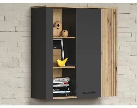 Závěsná vitrína na zeď Esteban, antracit/dub evoke