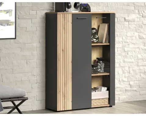 Prosklená skříňka Esteban, antracit/dub evoke