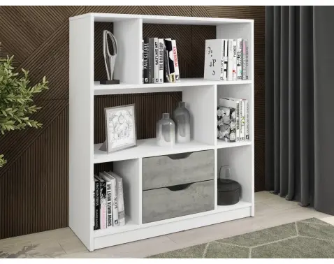 Nízký regál/knihovna Sten Mini, bílá/šedý beton
