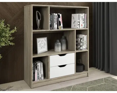 Nízký regál/knihovna Sten Mini, dub sonoma/bílá