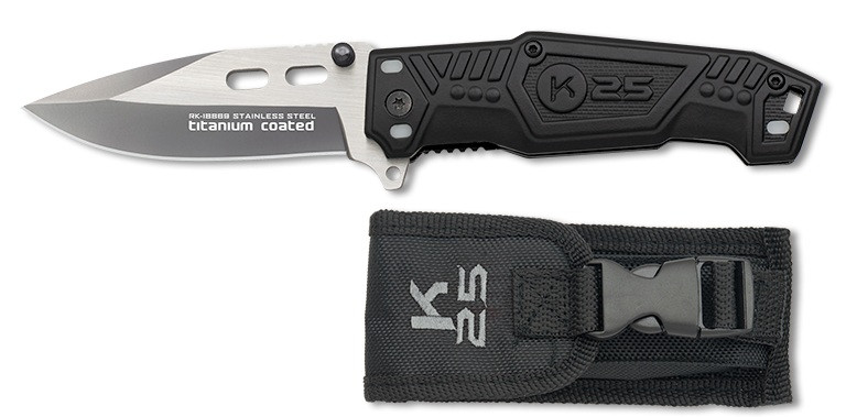 Nůž zavírací hladké ostří Tactical s pouzdrem černý RUI/K25® 18869