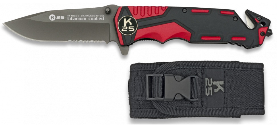 Nůž zavírací Tactical záchranář černo-červený s pouzdrem RUI/K25® 19653