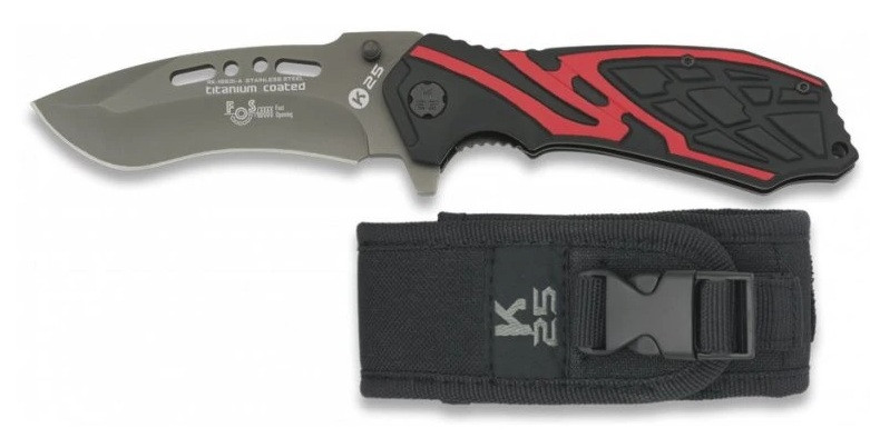Nůž zavírací hladké ostří Tactical s pouzdrem černo-červený RUI/K25® 19931-A