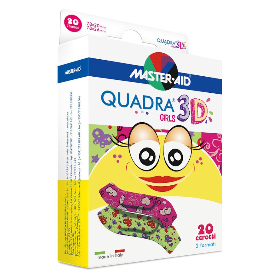 MASTER AID Quadra 3D Dívky dětská barevná náplast 20 kusů 2 velikosti