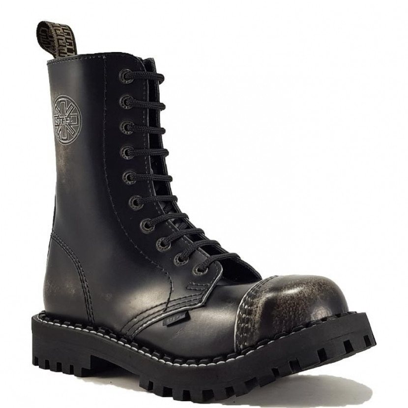 Boty Steel 10-dírkové - černé stírané, 46