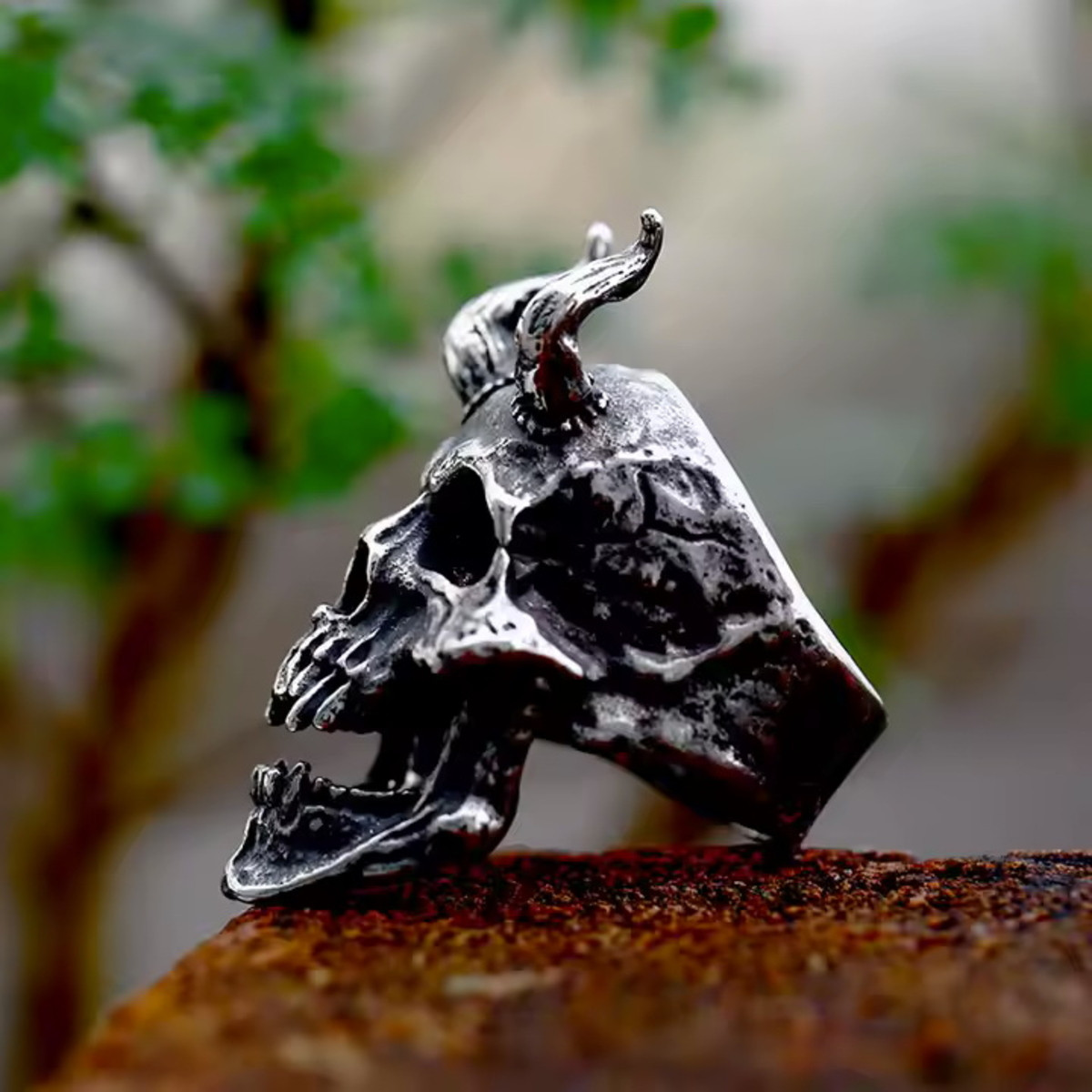 prsten Satanic Skull Horn 8