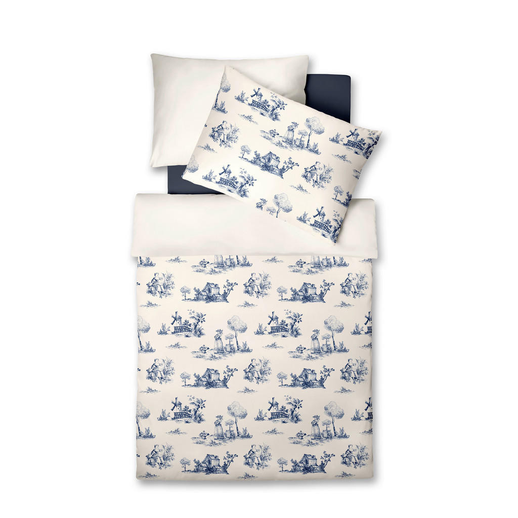 Fleuresse POVLEČENÍ, vzhled lnu, bílá, tmavě modrá, 140/200 cm