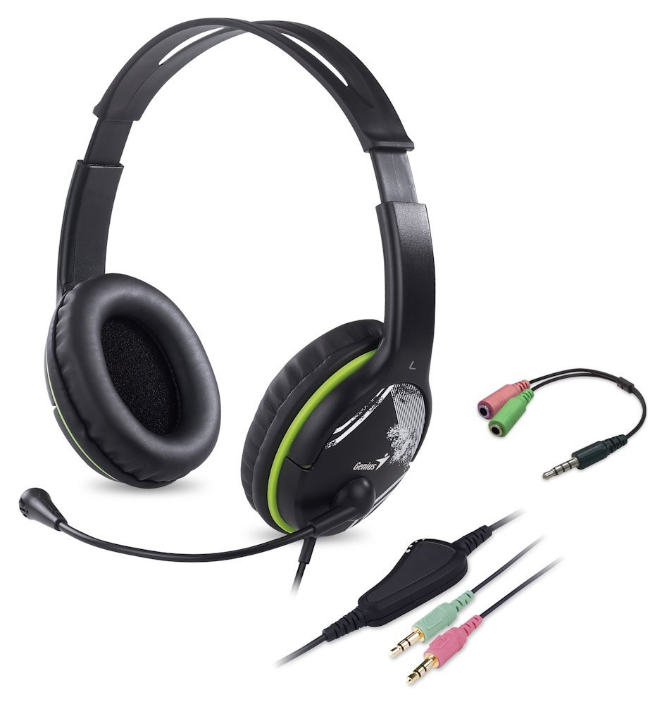 GENIUS headset HS-400A, 2x 3,5 jack, redukce na single jack