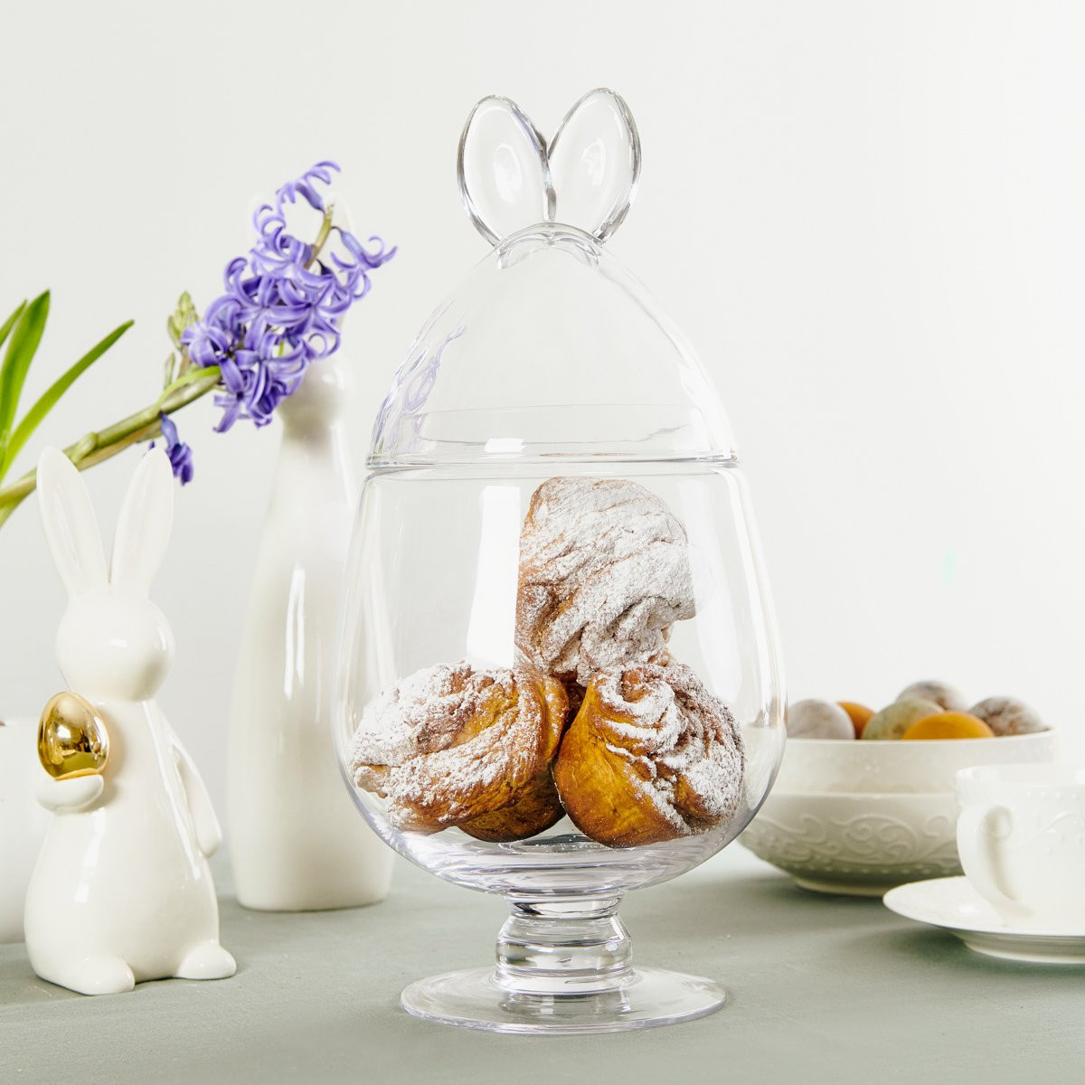 Velikonoční dóza | PRATA | velké skleněné vejce s ušima na noze | 17x35cm | 845050