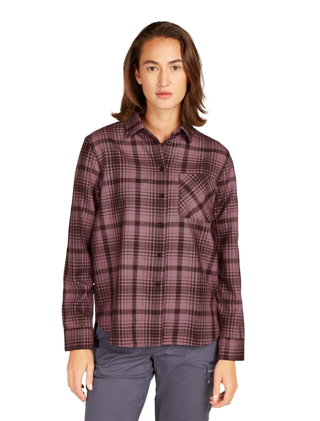 Dámské merino tričko s dlouhým rukávem ICEBREAKER Wmns 200 Dawnder LS Flannel Shirt Plaid, Bittersweet/Deco/P velikost: L