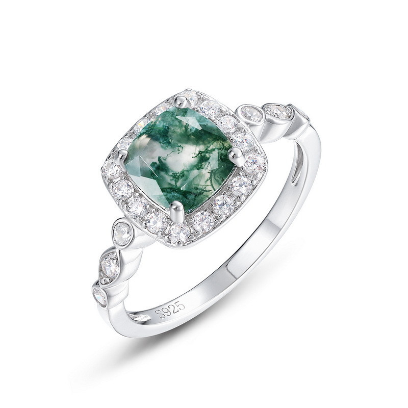 Royal Fashion stříbrný rhodiovaný prsten Mechový achát RG017202_L Velikost: 6 (EU: 51-53)