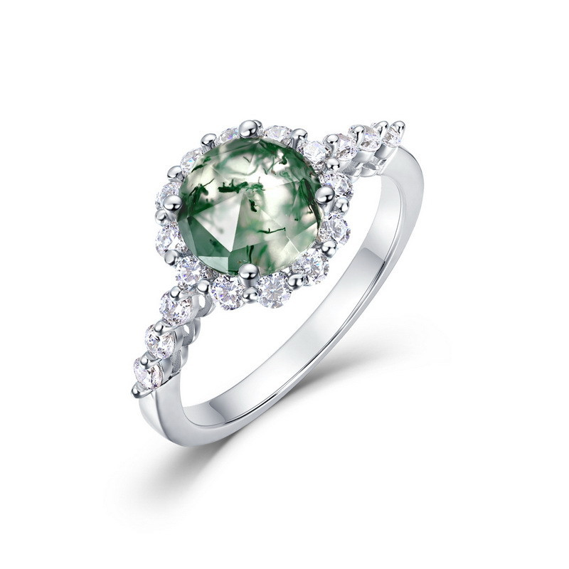 Royal Fashion stříbrný rhodiovaný prsten Mechový achát RG016729-L Velikost: 6 (EU: 51-53)