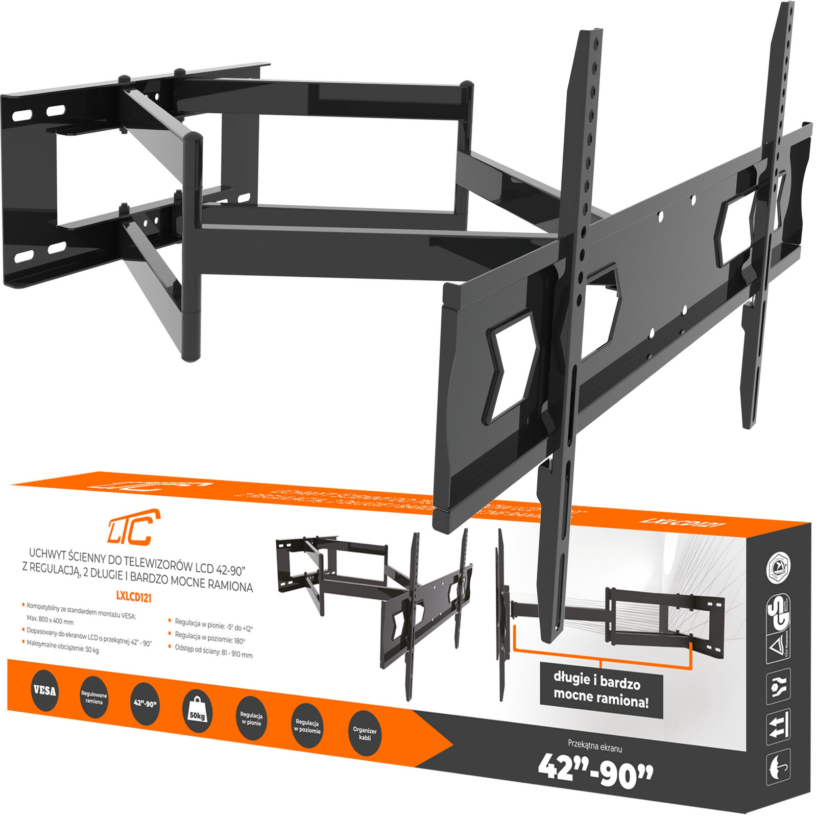 Silný Nástěnný Tv Držák Na Tv Věšák 42-90 Palců 50KG Dlouhé Rameno
