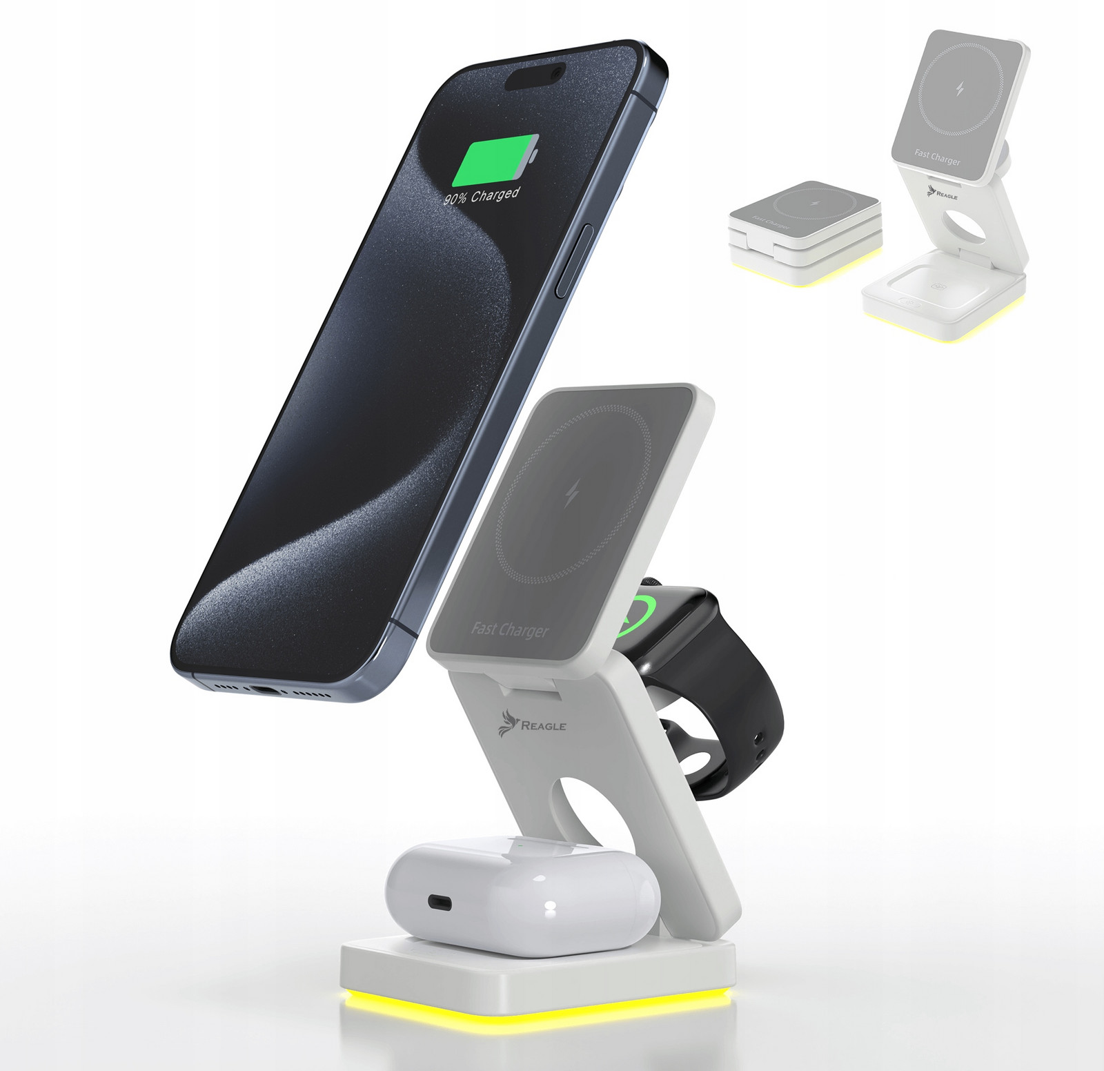 Reagle Skládací Indukční Nabíječka 3V1 Magsafe Qi 15W Iphone Airpods Mazivo