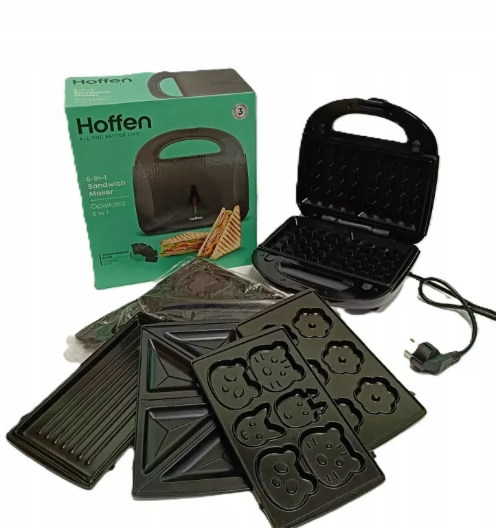 Sendvičovač toustovač vafle gril Hoffen 5 v 1 SM-5170 černý 850 W