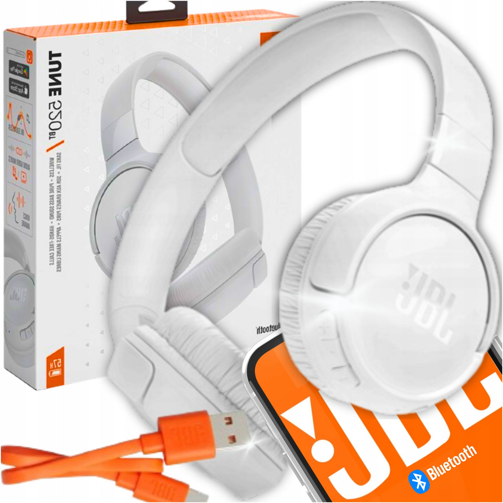 Jbl Tune 520BT Bílá Sluchátka Bluetooth Pure Bass 57H Bonus