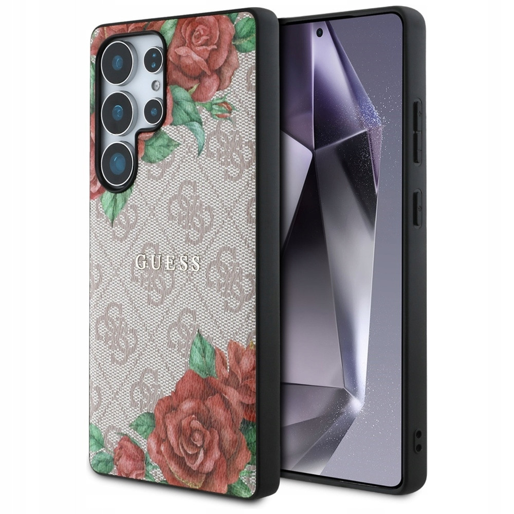 Pouzdro Guess Leather 4G Flowers Print Metal Classic Logo MagSafe Samsun