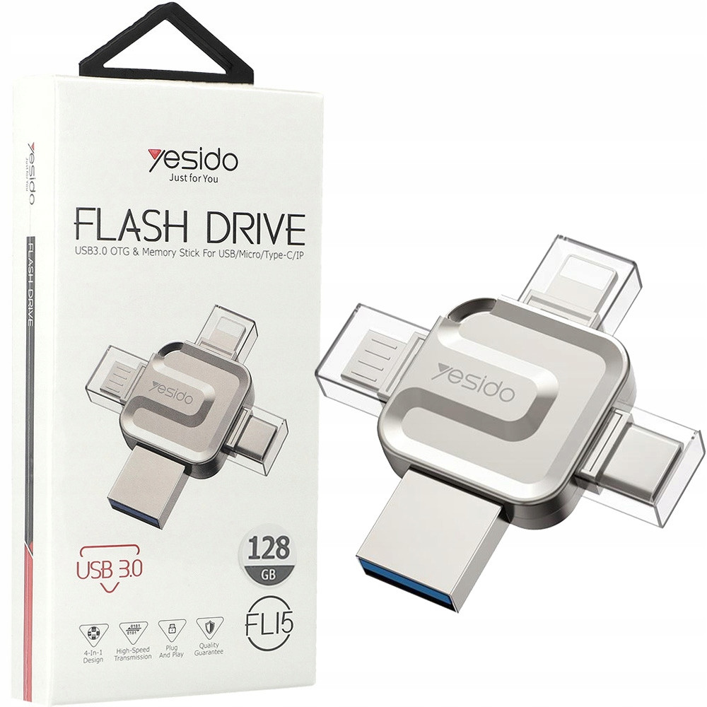 Přenosná paměť Yesido 128GB, Usb 3.0 Lightning Micro Usb Usb-c Usb-a, Otg