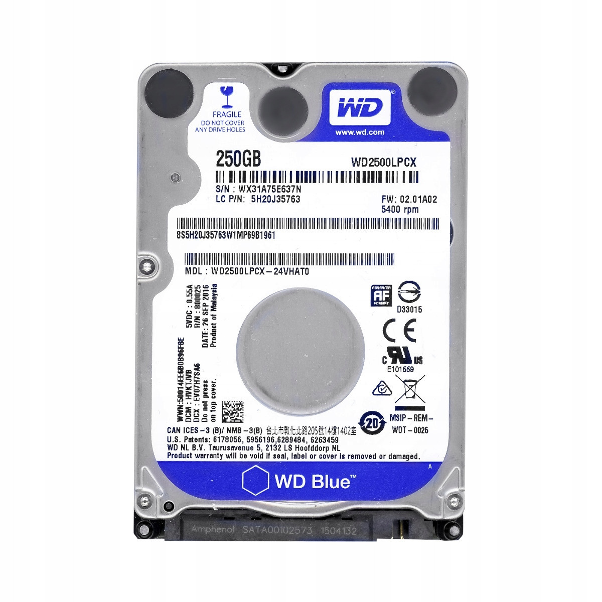 Wd Blue 250GB 5.4k 16MB Sata III 2.5'' WD2500LPCX