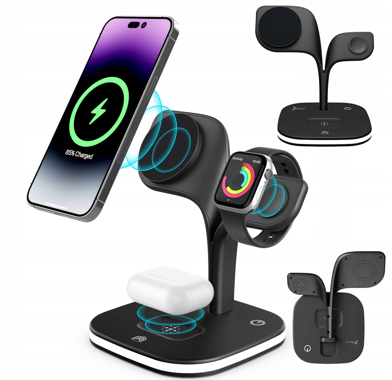 Indukční Nabíječka 5V1 Magsafe Qi 15W Iphone, Lampka noční Chytré Hodinky