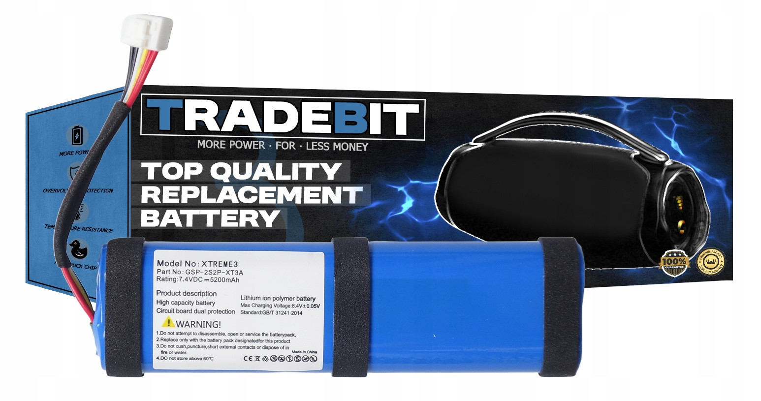 Baterie pro reproduktor Jbl Xtreme 3 GSP-2S2P-XT3A 5200mAh 7,4V Lit-Polymerová