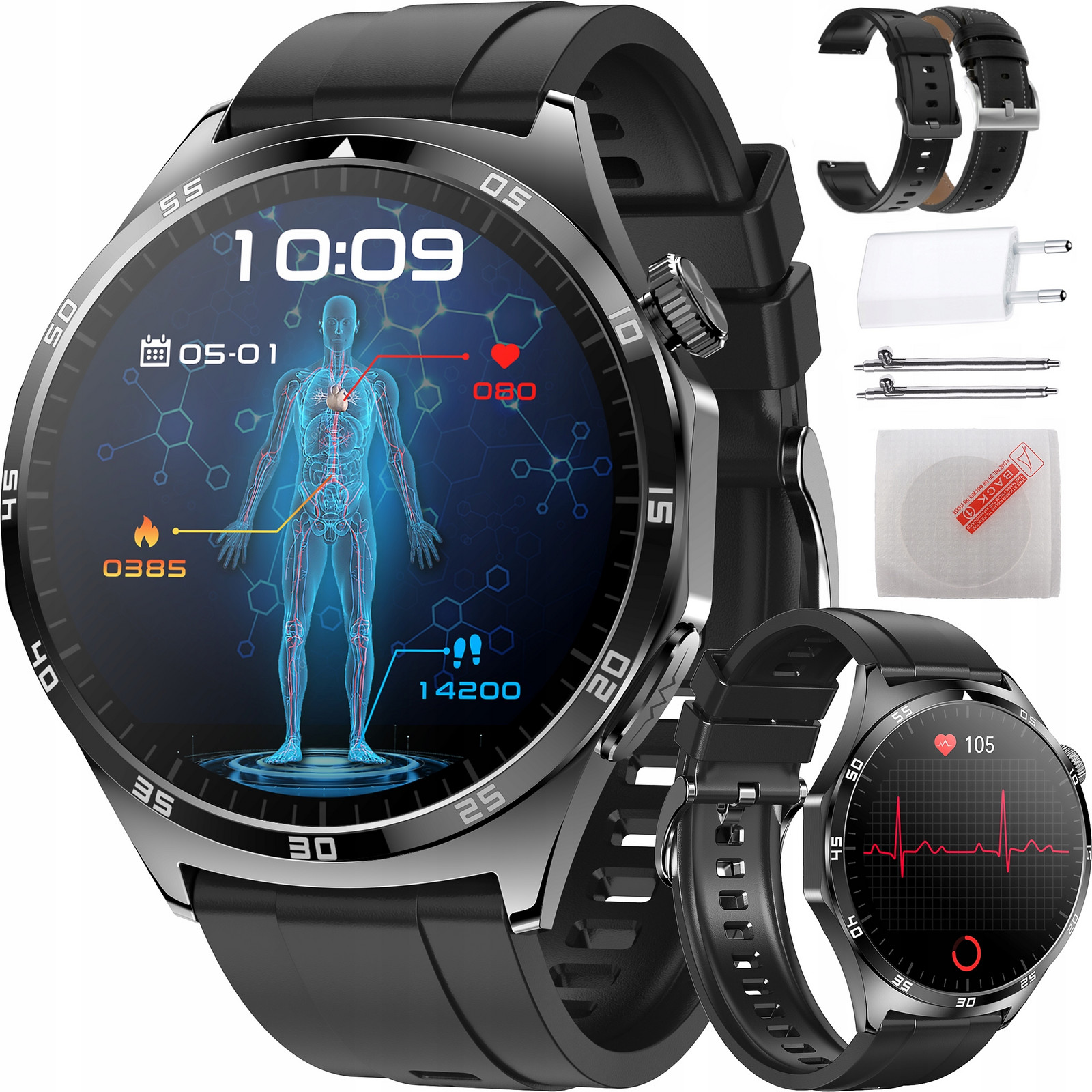 Chytré Hodinky Hodinky Tlakoměr Ekg Glukóza Hrv Hovory Menu Pl 3 Řemínky