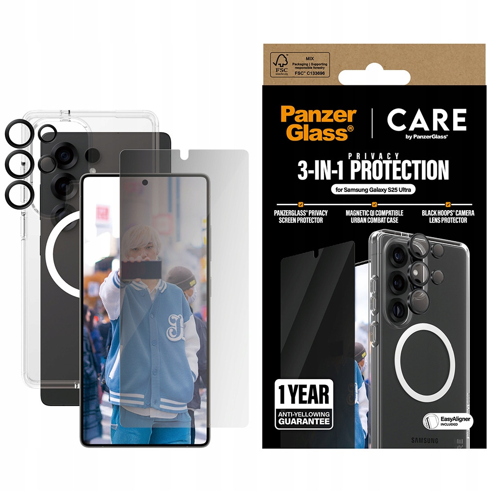 pouzdro sklo Flagship 3in1 Privacy pro Galaxy S25 Ultra, PanzerGlass