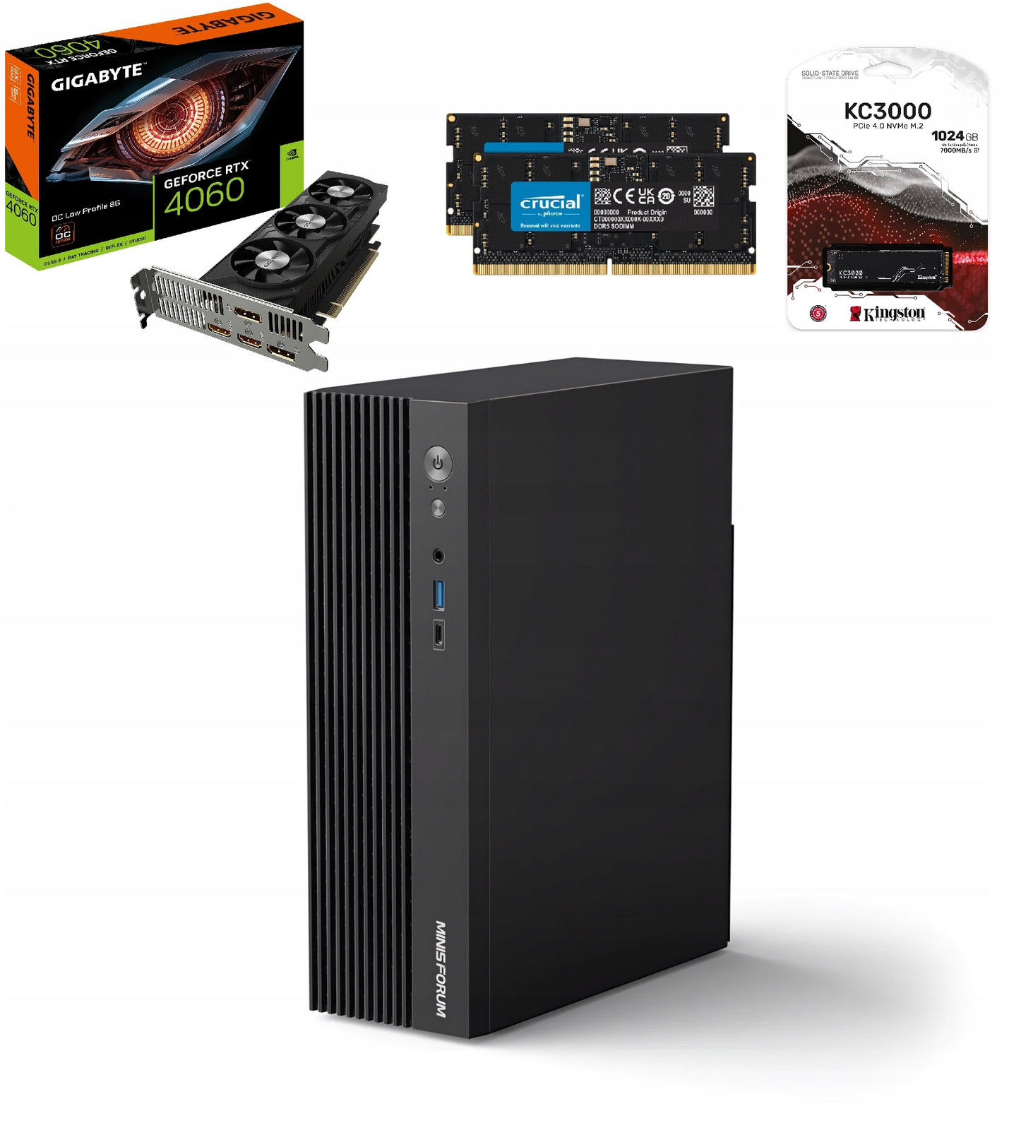 Mini počítač Pc Sff Ryzen 9 7945HX, 64GB Ram, 1TB KC3000, RTX4060 Lp 8GB