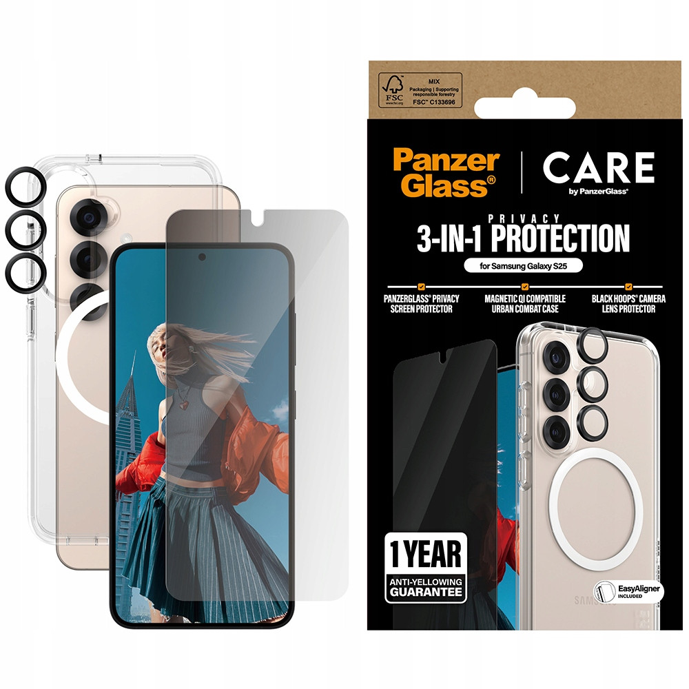 Pouzdro sklo pro Galaxy S25, PanzerGlass, pro MagSafe, privatizační rychlé