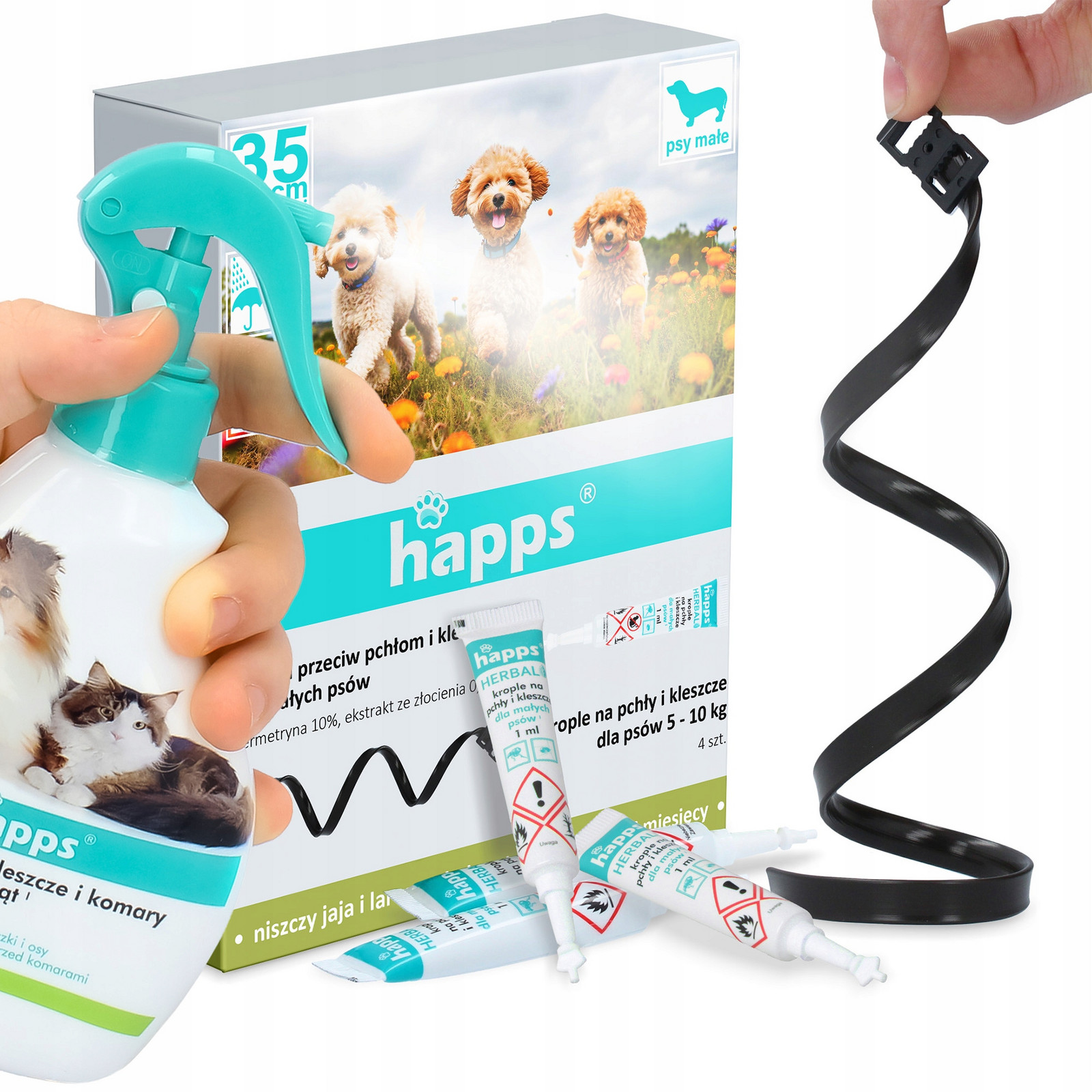 Kapky Kleště Psa 5-10kg Obrož Proti Kleštěm 35cm Tekutina Insekty