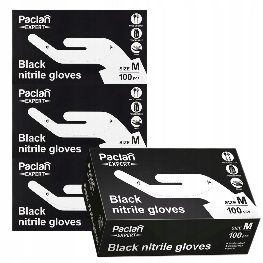 Paclan Expert Nitrilové rukavice M Černé 100 ks Sada 4 op.