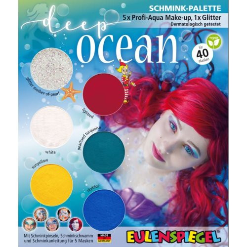Sada barev na obličej OCEAN - 6 barev + 2 štětce + 2 houbičky