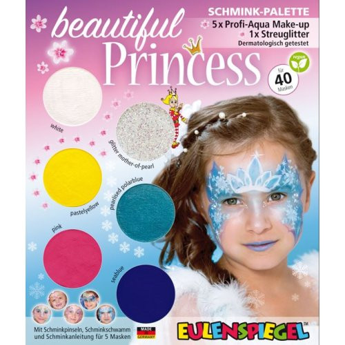 Sada barev na obličej PRINCEZNA - 6 barev + 2 štětce + 2 houbičky