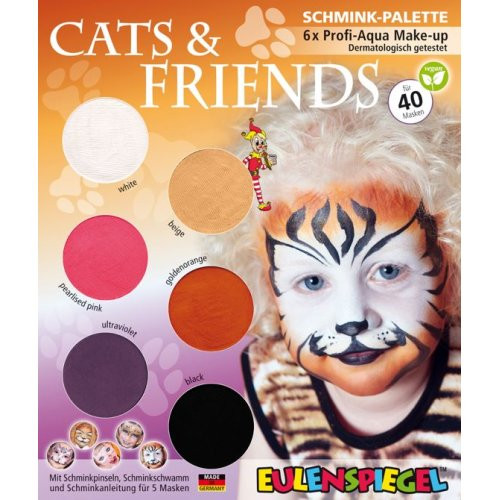 Sada barev na obličej KOČKA - 6 barev + 2 štětce + 2 houbičky