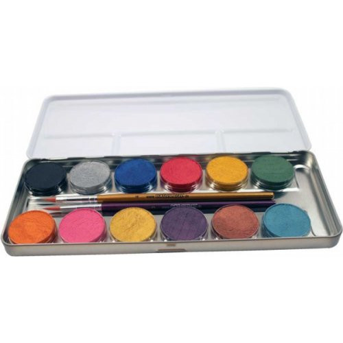 Sada 12 perleťových barev na obličej v kovové paletě