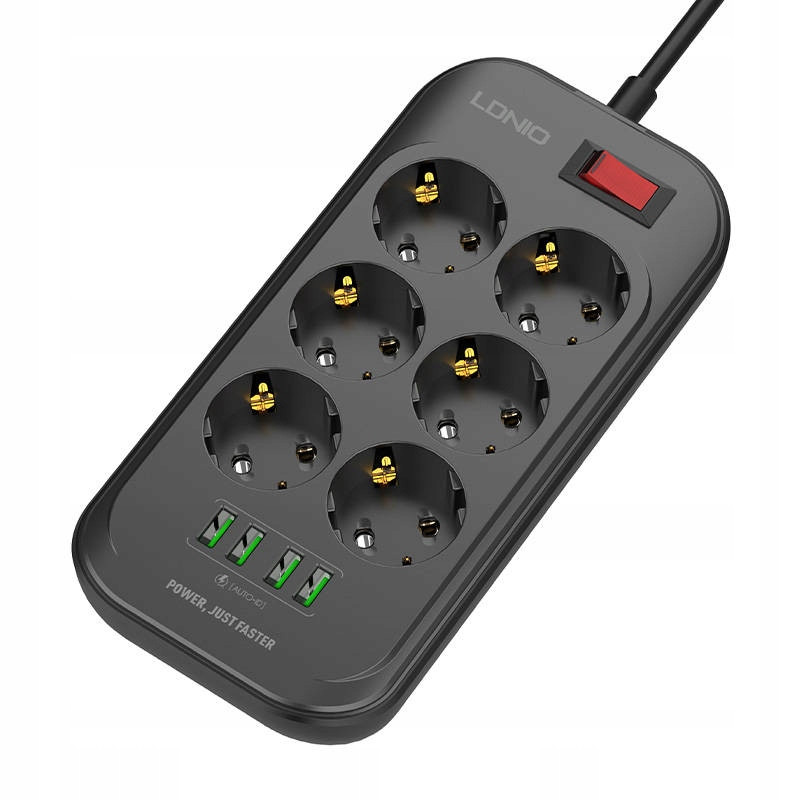 Zásuvková lišta se 6 Ac zásuvkami, 4x Usb, Ldnio SE6403, 2m (černá)